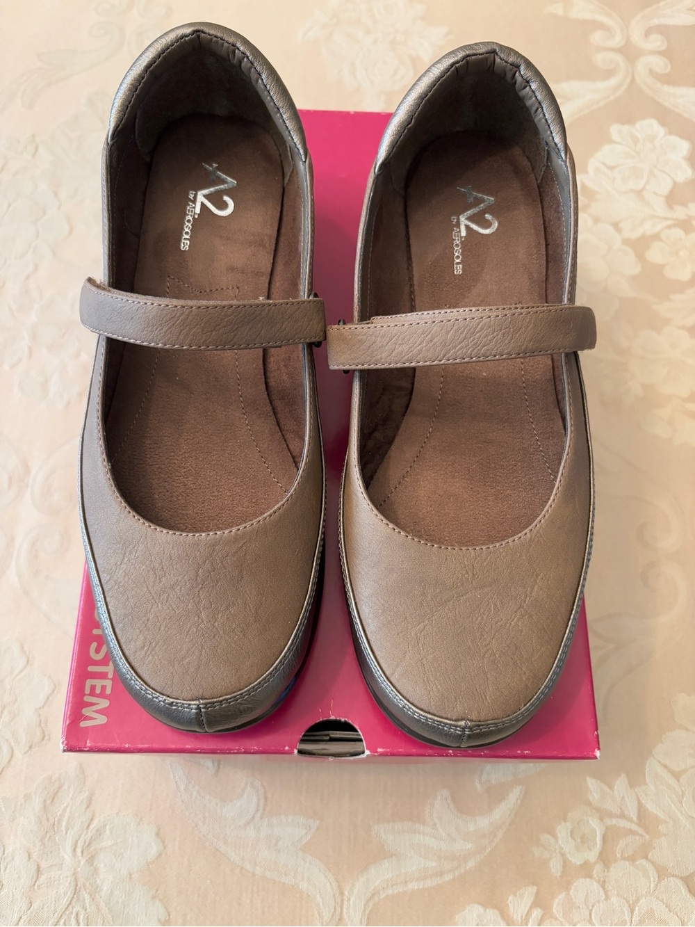 A2 By Aerosoles Taupe Mary Mary-Jane Strap Flats